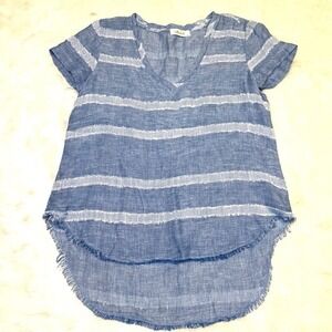 Bella Dahl linen striped shirt sleeve v-neck‎ women's blouse top